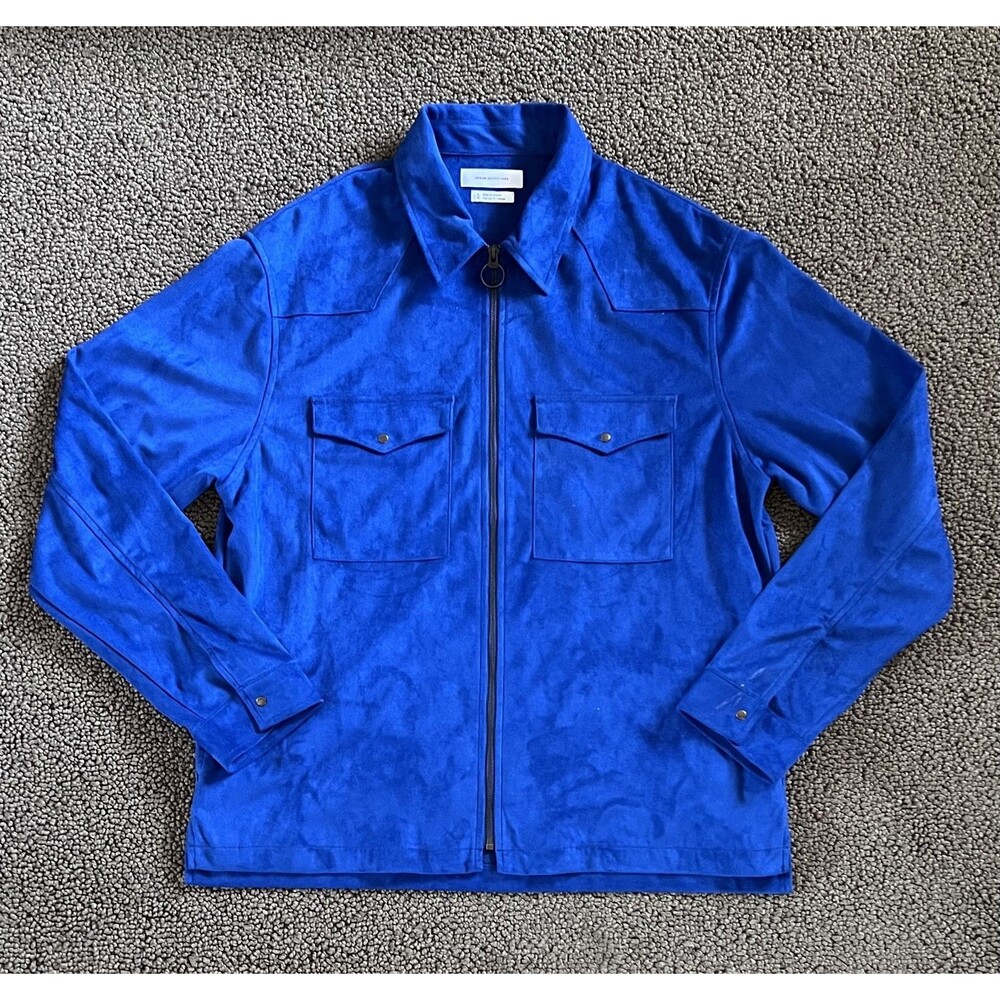Urban Outfitters Shirt Jacket Blue Faux Suede Zip Top Unisex Large